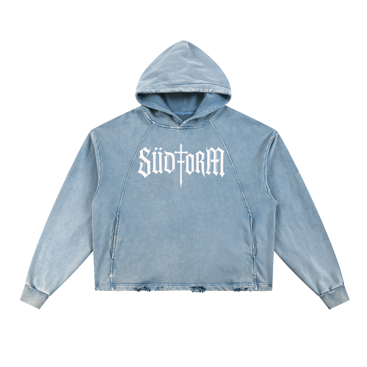 "Battle Born" SÜDFORM CROP Vintage Washed Frayed-Hem Hoodie