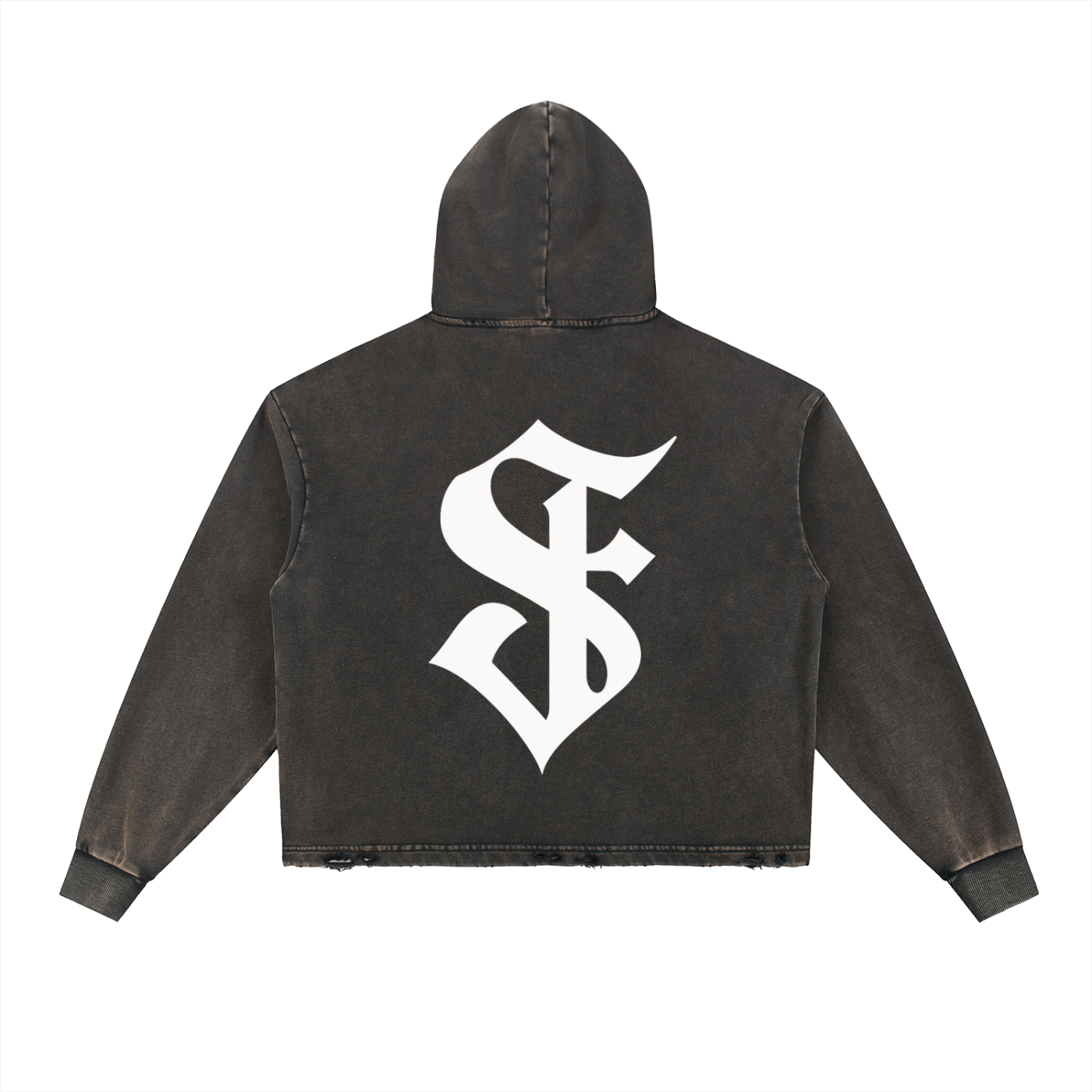 "Battle Born SÜDFORM CROP Vintage Washed Frayed-Hem Hoodie